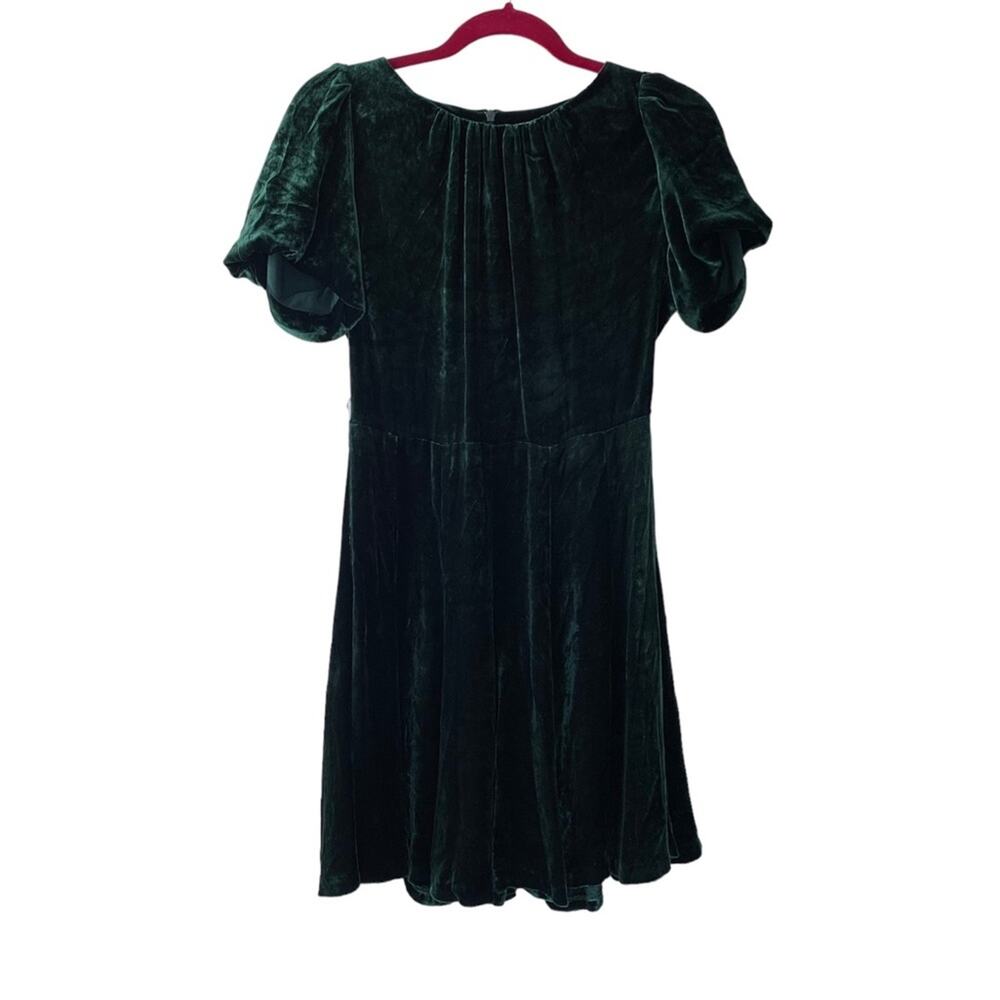 Sandro Stuarty Dark Green Velvet Belted Puff Sleeve Mini Dress Size 3 Large - Picture 13 of 14